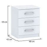 Comodino Bianco 3 Cassetti Apertura Scorrevole 46x43x59h cm, Chiusura Scorrevole - Lebale