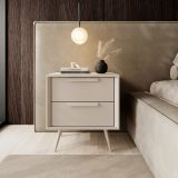 Comodino Bianco Cashmere 2 Cassetti un Ripiano 52x40x57h cm, Apertura Scorrevole - Garo