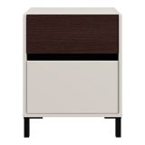 Comodino Bianco Crema Marrone Noce 2 Cassetti un Ripiano 48x40x60h cm, Apertura Scorrevole - Gili