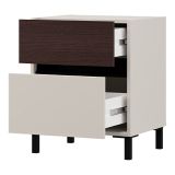 Comodino Bianco Crema Marrone Noce 2 Cassetti un Ripiano 48x40x60h cm, Apertura Scorrevole - Gili