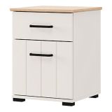 Comodino Bianco Crema Marrone Rovere un Cassetto un Ripiano 41x40x54h cm, Apertura Battente, Scorrevole - Punak