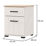 Comodino Bianco Crema Marrone Rovere un Cassetto un Ripiano 41x40x54h cm, Apertura Battente, Scorrevole - Punak