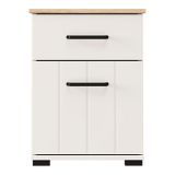 Comodino Bianco Crema Marrone Rovere un Cassetto un Ripiano 41x40x54h cm, Apertura Battente, Scorrevole - Punak