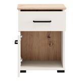 Comodino Bianco Crema Marrone Rovere un Cassetto un Ripiano 41x40x54h cm, Apertura Battente, Scorrevole - Punak