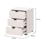 Comodino Bianco Crema Nero un Ripiano 3 Cassetti 45x40x63h cm, Apertura Scorrevole - Talana