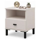 Comodino Bianco Crema un Cassetto 2 Ripiani 39x35x45h cm, Apertura Scorrevole - Ghadam