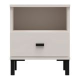 Comodino Bianco Crema un Cassetto 2 Ripiani 39x35x45h cm, Apertura Scorrevole - Ghadam