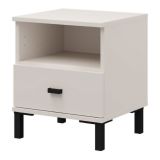 Comodino Bianco Crema un Cassetto 2 Ripiani 39x35x45h cm, Apertura Scorrevole - Ghadam