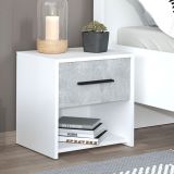 Comodino Bianco Grigio Cemento un Cassetto un Ripiano 42x33x42h cm, Apertura Scorrevole - Secli