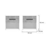 Comodino Bianco Grigio Cemento un Cassetto un Ripiano 42x33x42h cm, Apertura Scorrevole - Secli