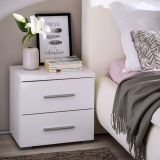 Comodino Bianco Grigio un Ripiano 2 Cassetti 44.5x33.5x43h cm, Apertura Scorrevole - Colliano