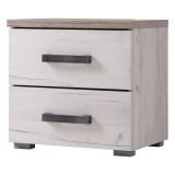 Comodino Bianco Larice Marrone Rovere Scuro 2 Cassetti un Ripiano 44.5x33.5x43h cm, Apertura Scorrevole - Roncello