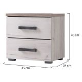 Comodino Bianco Larice Marrone Rovere Scuro 2 Cassetti un Ripiano 44.5x33.5x43h cm, Apertura Scorrevole - Roncello