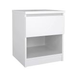 Comodino Bianco Lucido un Cassetto un Ripiano 40x40x50h cm, Apertura Scorrevole - Scolastica