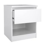 Comodino Bianco Lucido un Cassetto un Ripiano 40x40x50h cm, Apertura Scorrevole - Scolastica