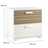 Comodino Bianco Marrone Rovere 2 Cassetti un Ripiano 50x40x45h cm, Apertura Scorrevole - Petri
