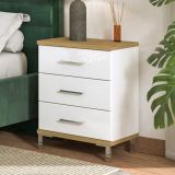 Comodino Bianco Marrone Rovere 3 Cassetti un Ripiano 45x40x69h cm, Apertura Scorrevole - Savino
