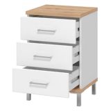 Comodino Bianco Marrone Rovere 3 Cassetti un Ripiano 45x40x69h cm, Apertura Scorrevole - Savino