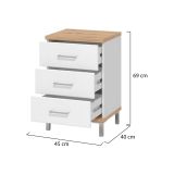 Comodino Bianco Marrone Rovere 3 Cassetti un Ripiano 45x40x69h cm, Apertura Scorrevole - Savino