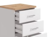 Comodino Bianco Marrone Rovere 3 Cassetti un Ripiano 45x40x69h cm, Apertura Scorrevole - Savino