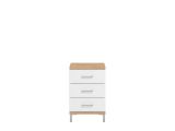 Comodino Bianco Marrone Rovere 3 Cassetti un Ripiano 45x40x69h cm, Apertura Scorrevole - Savino