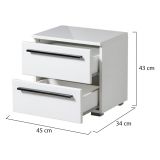 Comodino Bianco Nero 2 Cassetti un Ripiano 44.5x33.5x42.5h cm, Apertura Scorrevole - Mosso