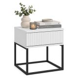 Comodino Bianco Nero un Cassetto Apertura Scorrevole 40x39x52h cm, Chiusura Scorrevole - Lelalaha