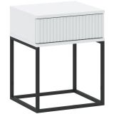Comodino Bianco Nero un Cassetto Apertura Scorrevole 40x39x52h cm, Chiusura Scorrevole - Lelalaha