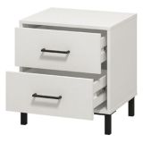 Comodino Bianco Nero un Ripiano 2 Cassetti 48x40x52h cm, Apertura Scorrevole - Clanezzo