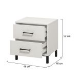Comodino Bianco Nero un Ripiano 2 Cassetti 48x40x52h cm, Apertura Scorrevole - Clanezzo