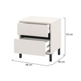 Comodino Bianco Nero un Ripiano 2 Cassetti 48x40x55h cm, Apertura Scorrevole - Combatte