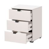 Comodino Bianco Nero un Ripiano 3 Cassetti 45x40x63h cm, Apertura Scorrevole - Talana