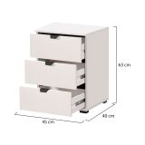 Comodino Bianco Nero un Ripiano 3 Cassetti 45x40x63h cm, Apertura Scorrevole - Talana