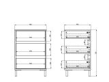 Comodino Bianco Nero un Ripiano 3 Cassetti 48x40x71h cm, Apertura Scorrevole - Combatte