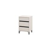 Comodino Bianco Nero un Ripiano 3 Cassetti 48x40x71h cm, Apertura Scorrevole - Combatte