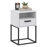 Comodino Bianco Nero un Ripiano un Cassetto 40x39x65h cm, Apertura Scorrevole - Lehadasa