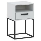 Comodino Bianco Nero un Ripiano un Cassetto 40x39x65h cm, Apertura Scorrevole - Lehadasa