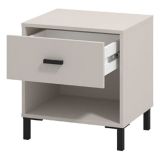 Comodino Bianco Nero un Ripiano un Cassetto 48x40x52h cm, Apertura Scorrevole - Cavaglia