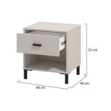 Comodino Bianco Nero un Ripiano un Cassetto 48x40x52h cm, Apertura Scorrevole - Cavaglia