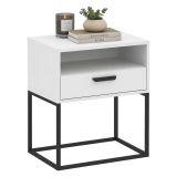 Comodino Bianco Nero un Ripiano un Cassetto 60x39x65h cm, Apertura Scorrevole - Leha