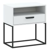 Comodino Bianco Nero un Ripiano un Cassetto 60x39x65h cm, Apertura Scorrevole - Leha
