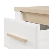Comodino Bianco Opaco Marrone Rovere 2 Cassetti un Ripiano 58x40x50h cm, Apertura Scorrevole - Yamba