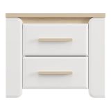 Comodino Bianco Opaco Marrone Rovere 2 Cassetti un Ripiano 58x40x50h cm, Apertura Scorrevole - Yamba
