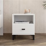 Comodino Bianco Opaco un Cassetto 2 Ripiani 39x35x45h cm, Apertura Scorrevole - Ghadam
