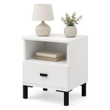 Comodino Bianco Opaco un Cassetto 2 Ripiani 39x35x45h cm, Apertura Scorrevole - Ghadam