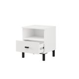 Comodino Bianco Opaco un Cassetto 2 Ripiani 39x35x45h cm, Apertura Scorrevole - Ghadam
