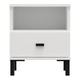 Comodino Bianco Opaco un Cassetto 2 Ripiani 39x35x45h cm, Apertura Scorrevole - Ghadam