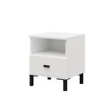 Comodino Bianco Opaco un Cassetto 2 Ripiani 39x35x45h cm, Apertura Scorrevole - Ghadam