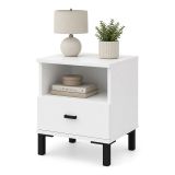 Comodino Bianco Opaco un Cassetto 2 Ripiani 39x35x45h cm, Apertura Scorrevole - Jinja