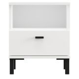 Comodino Bianco Opaco un Cassetto 2 Ripiani 39x35x45h cm, Apertura Scorrevole - Jinja